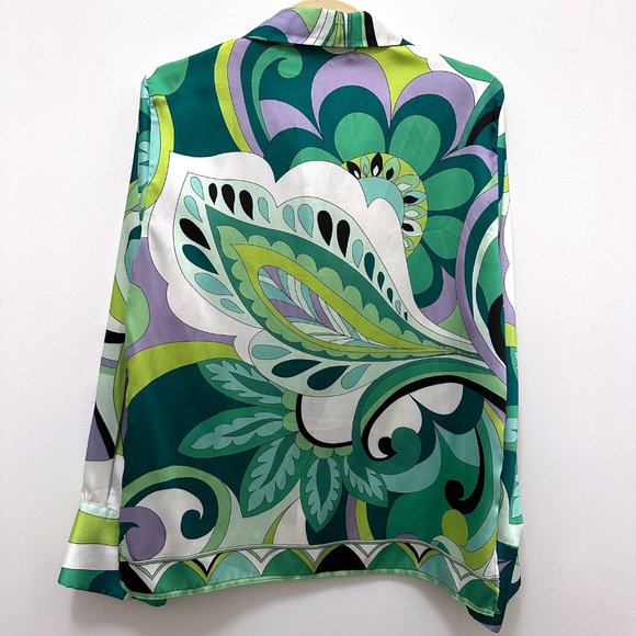 Zara 70s Print Green Swirl Pattern Top Small - Picture 4 of 7